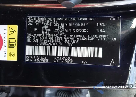 2016 Lexus Rx 350 из США, поврежденный, VIN 2T2BZMCAXGC025090